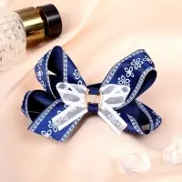 Резинка для волос &laquo;Школьница&raquo;, бант цветочный орнамент, 8 см, бело-синяя