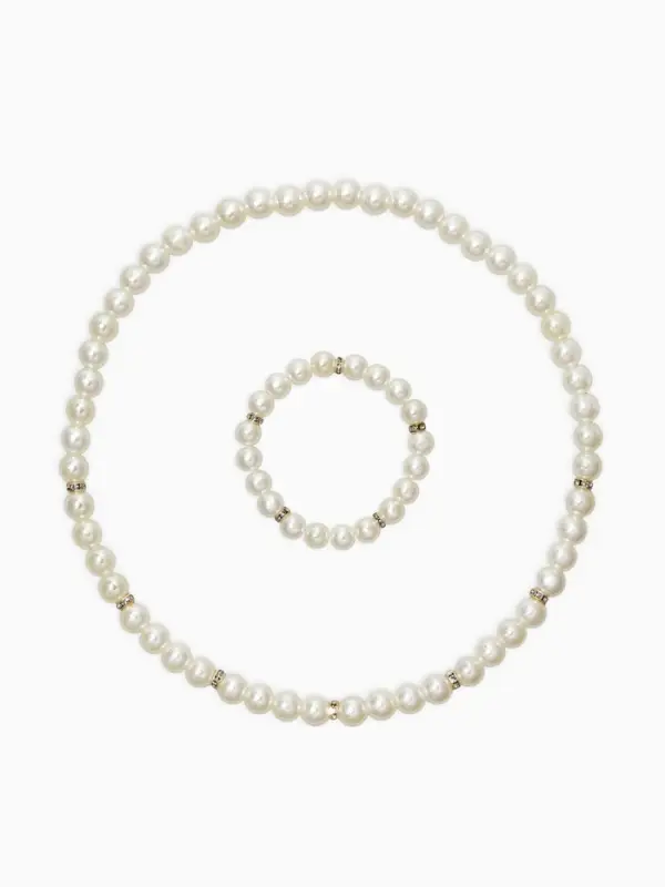 Набор детский &laquo;Выбражулька&raquo; 2 предмета: бусы, браслет, жемчуг стразы, цвет белый