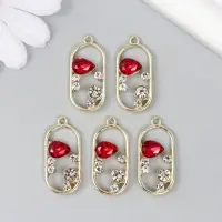 Декор для творчества металл, пластик "Овал с гранатом" золото 0,5х1,3х2,7 см