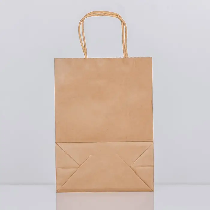 Пакет крафт без печати, круглая ручка, 15&times;21&times;8 см, 120 г