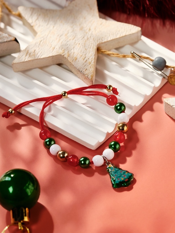 Браслет детский &laquo;Выбражулька&raquo; на затяжке, бусины, элемент ёлка, разноцветный