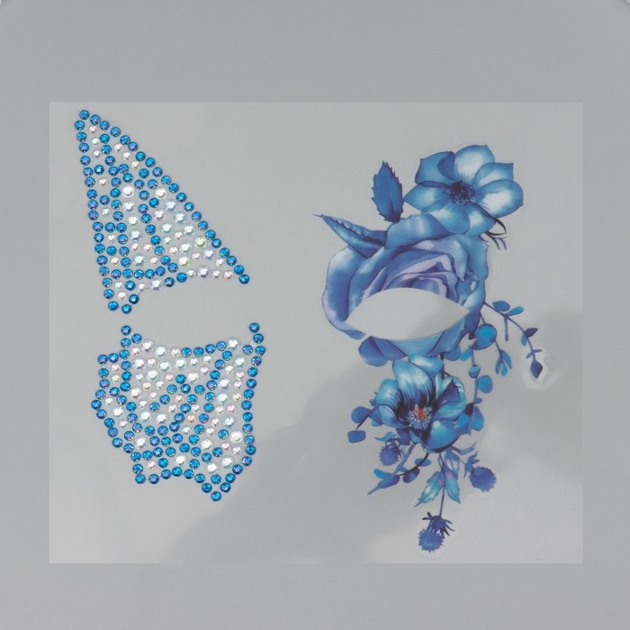 Наклейка пластик стразы "Крыло бабочки и цветы" 16х17 см