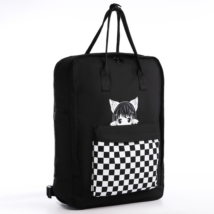 Рюкзак школьный текстильный Anime girl, 38х27х13 см, цвет чёрный