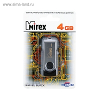 Флешка Mirex SWIVEL BLACK, 4 Гб, USB2.0, чт до 25 Мб/с, зап до 15 Мб/с, черная