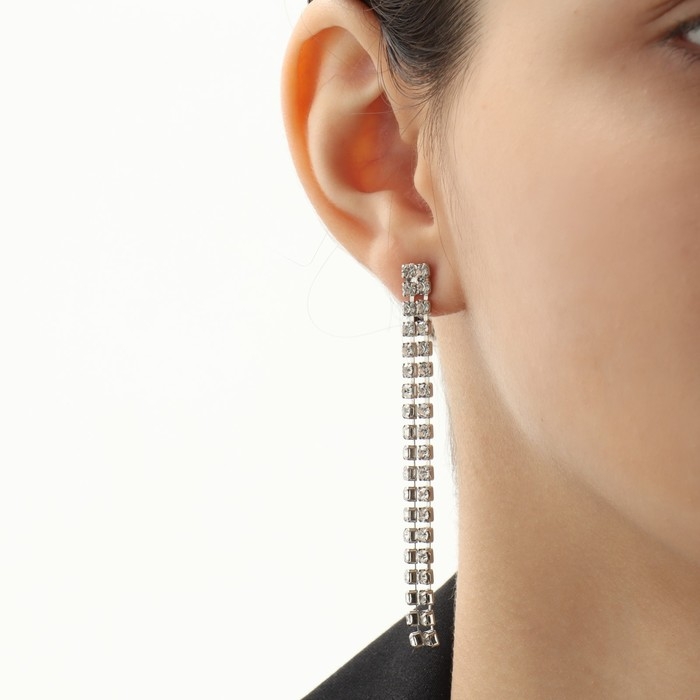 Набор 2 предмета: серьги, колье &laquo;Лёд&raquo; дорожка мелкая, цвет белый в серебре, 30 см