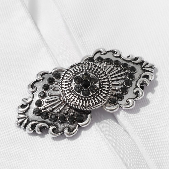 Зажим для кардигана &laquo;Лепнина&raquo;, цвет чёрный в чернёном серебре