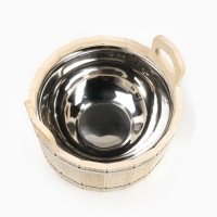 Шайка-таз из липы, 9 л, двуручная,нержавеющая вставка, "Русский узор"