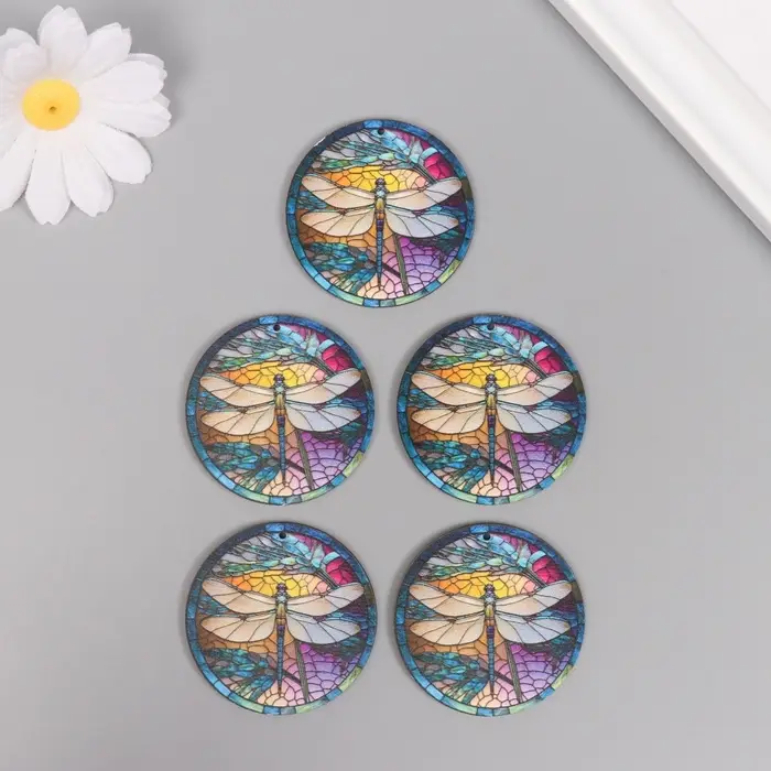 Декор для творчества дерево "Стрекоза. Витраж" 4,6х4,6х0,3 см
