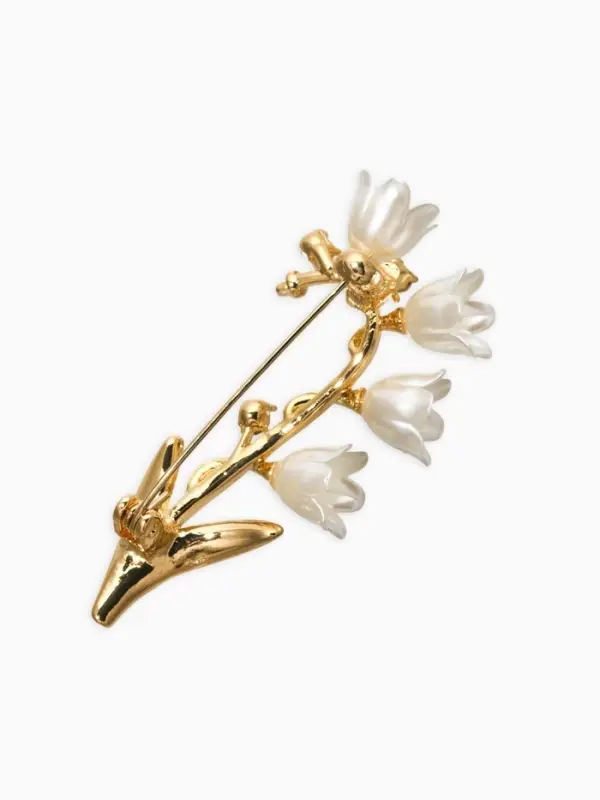 Брошь "Цветы Ландышей", цвет бело-зелёный в золоте