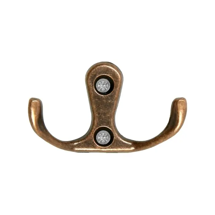 Крючок мебельный ТУНДРА TKd=004, двухрожковый, медь, 200 шт.