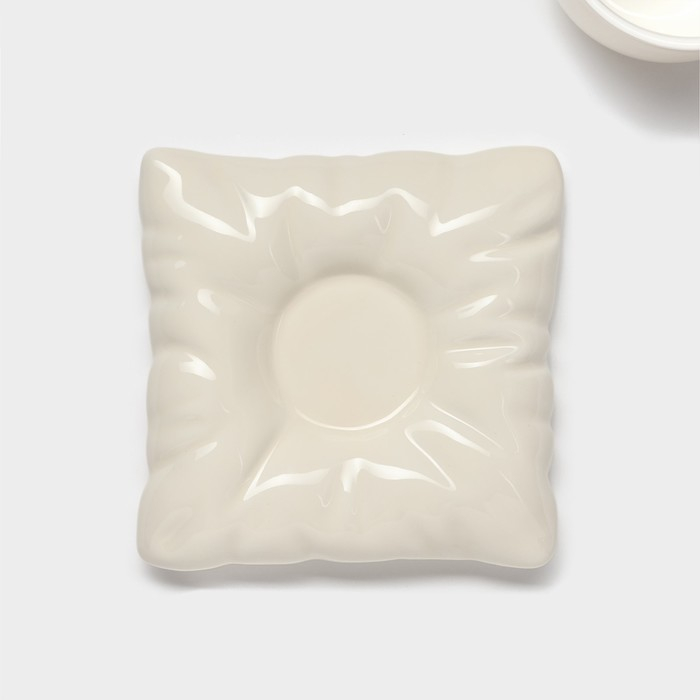 Чайная пара керамическая с ложкой &laquo;Зефирка&raquo;, 2 предмета: чашка 250 мл, блюдце d=13 см, цвет бежевый