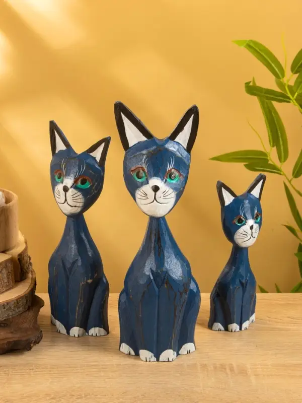 Сувенир интерьерный "Кошачья семья" (набор 3 шт: 30,25 и 20 см) дерево, цв. синий