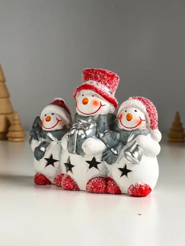 Сувенир керамика свет "Три снеговичка" 14,2х5,5х11,5 см