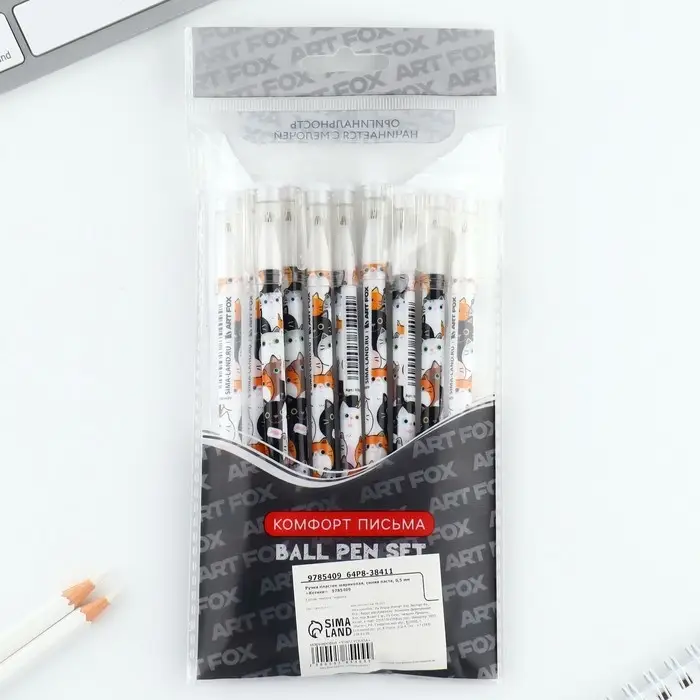 Ручка шариковая синяя паста 0.5 мм с колпачком &laquo;Котики&raquo; пластик