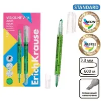 Маркер текстовыделитель 0.5-3.5 мм ErichKrause Visioline V-16 Zoom Neon, двухсторонний, зеленый неон, чернила на водной основе