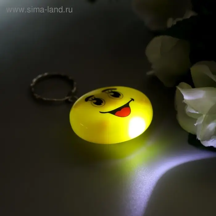 Фонарик свет на кольце "Смайлик-рожица" светит МИКС 1х4х4 см