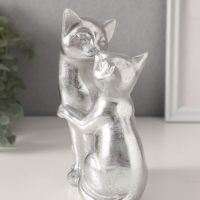 Сувенир полистоун "Кот с кошкой. Поцелуй" серебро 12х7,5х16 см