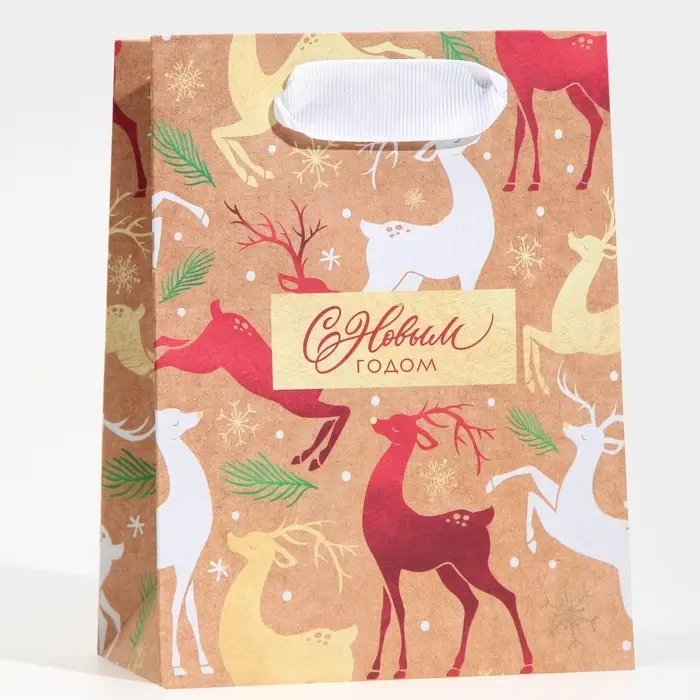 Пакет подарочный новогодний крафтовый &laquo;С Новым годом&raquo;, S 12&times;15&times;5.5 см