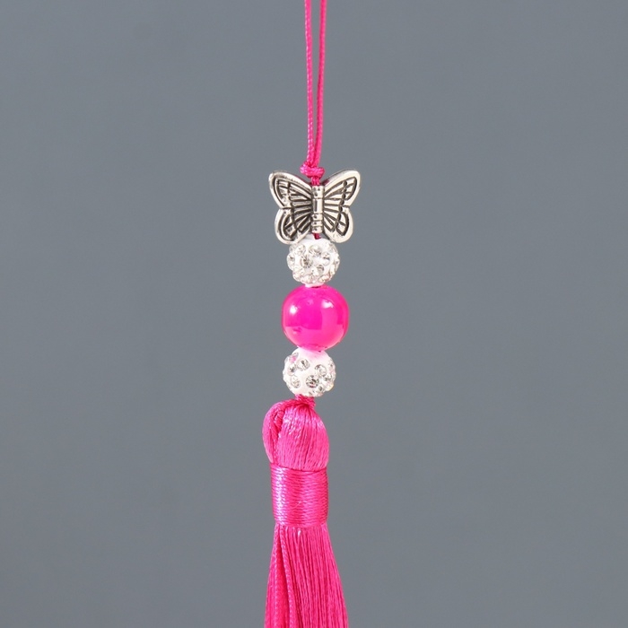 Подвеска текстиль, металл "Бабочка" фуксия 1х1,2х16,5 см