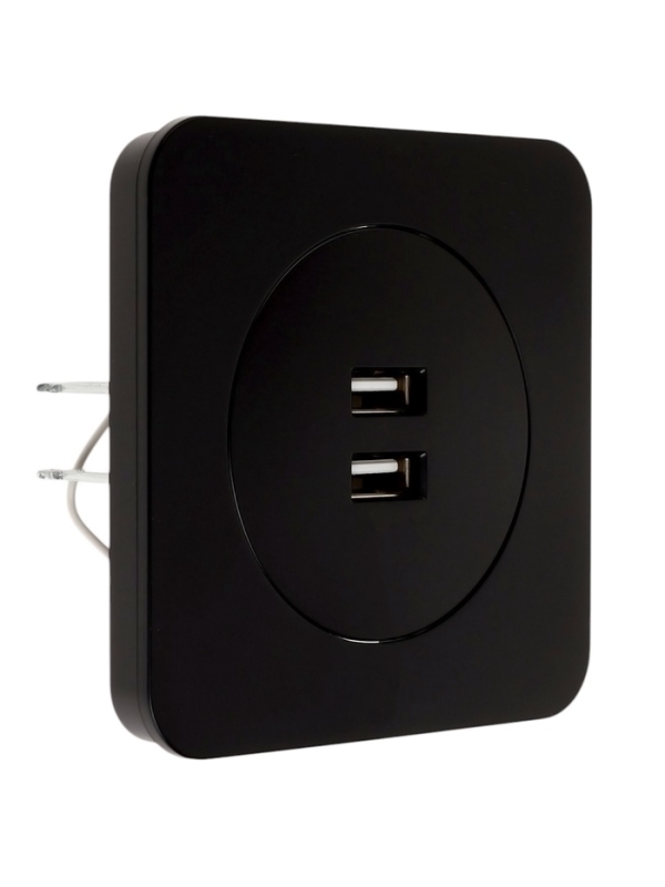 Розетка с 2 USB-A разъёмами, 2.1А, 5В, серия "Circular", 10 А, скрытая, черная