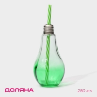 Бокал стеклянный для коктейля с трубочкой Доляна &laquo;Лампочка&raquo;, 280 мл, 7&times;15 см, цвет МИКС