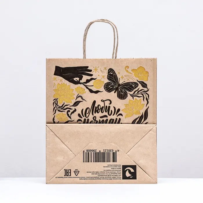 Пакет бумажный, крафт 80 г/м2 25 х 22 х 12 см "Мечтай"