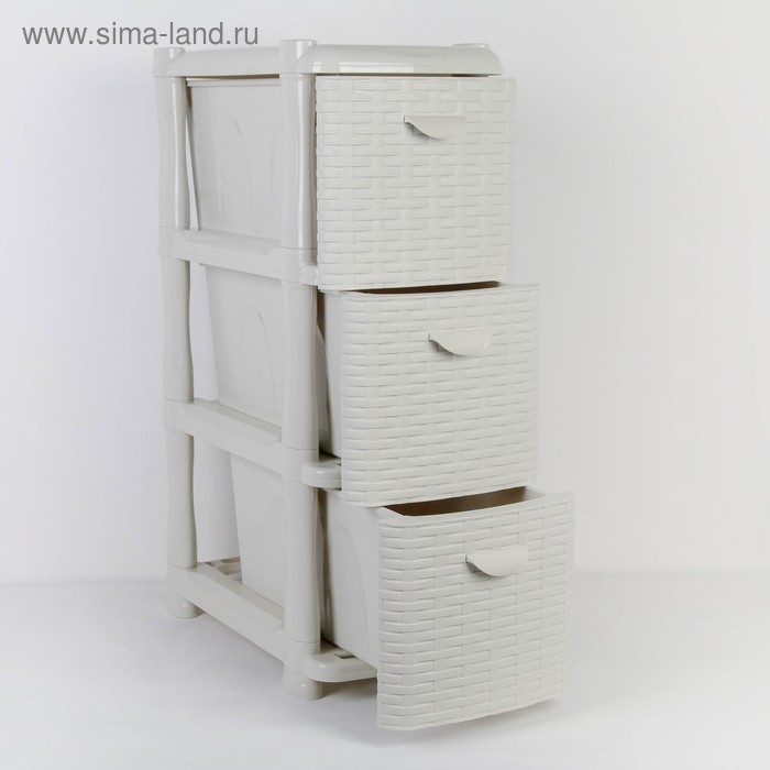 Комод узкий 3-х секционный &laquo;Ротанг&raquo;, цвет белый
