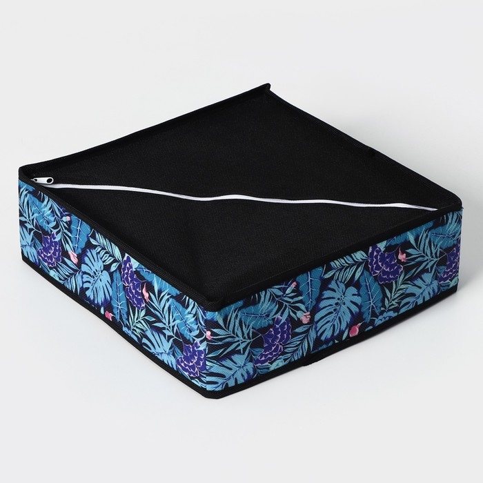 Органайзер для хранения белья Доляна &laquo;Тропики&raquo;, 4 ячейки, 29&times;29&times;10 см, цвет синий