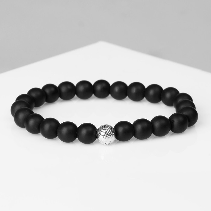 Браслет мужской &laquo;Гранд&raquo; матовые бусины, цвет чёрный с серебром, d=6 см