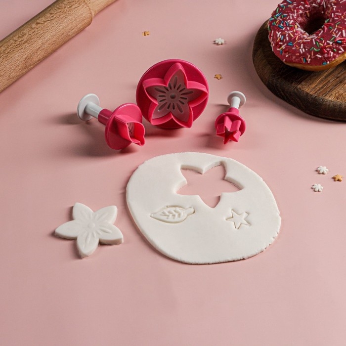 Набор плунжеров кондитерских Доляна &laquo;Цветок. Листок. Звёздочка&raquo;, 3 шт