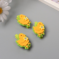 Декор для творчества дерево, фетр "Прищепка. Цыплёнок с цветочком" набор 3 шт 1,8х3х5,1 см   1047339