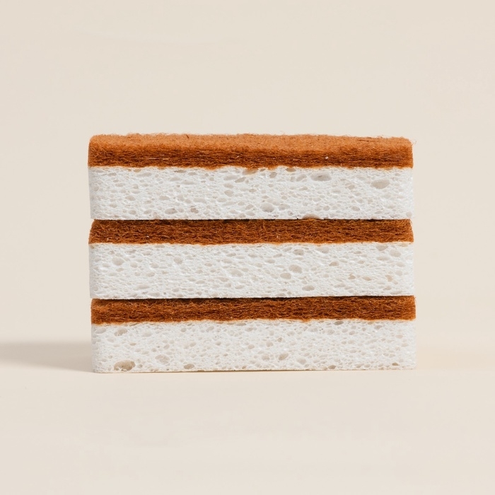 Губки для посуды SL Home, из древесной целлюлозы, с кокосовым абразивом, 3 шт, 21&times;12&times;3 см