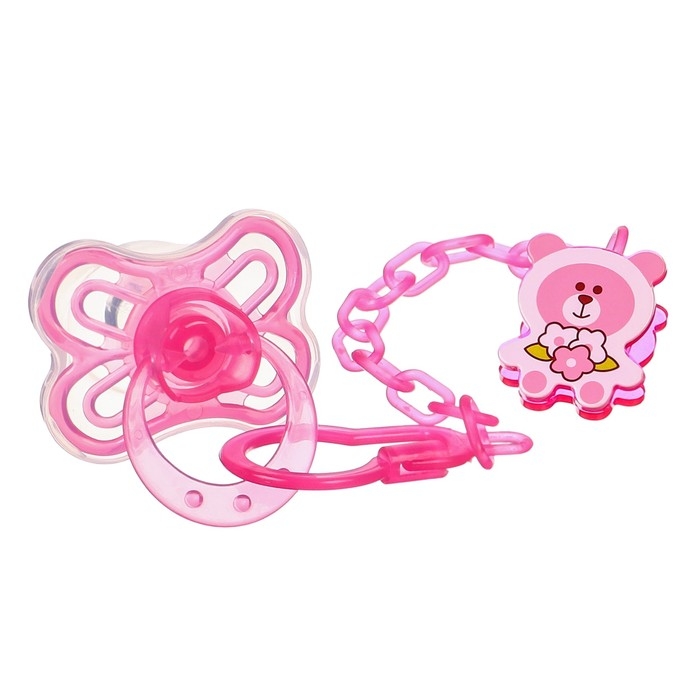 Соска - пустышка силиконовая классическая, от 6 мес., с колпачком + держатель &laquo;Мишка&raquo;, цвет розовый