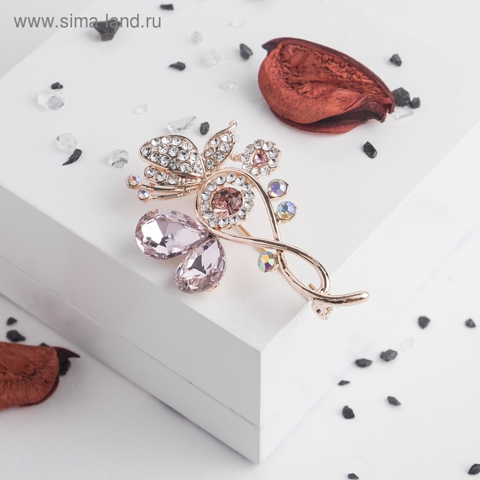 Брошь &laquo;Бабочка&raquo; бесконечность, цветная в розовом золоте
