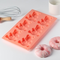 Форма для выпечки Доляна &laquo;Животные. Мишка&raquo;, силикон, 28,5&times;17 см, 6 ячеек (8,5&times;7 см), цвет оранжевый