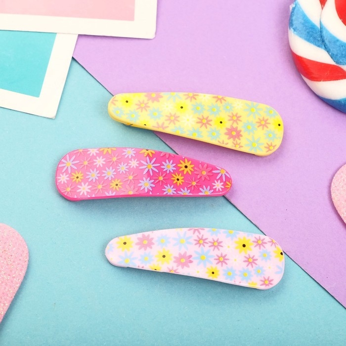 Невидимка для волос "Герти" (набор 6 шт) цветочная полянка, 5,5 см