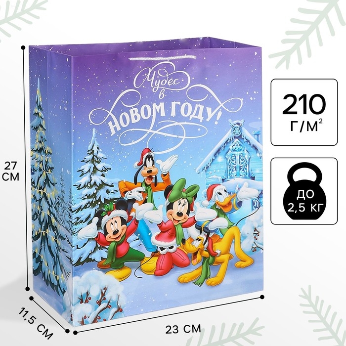 Пакет подарочный "С Новым годом!", 23х27х11.5 см, упаковка, Микки Маус