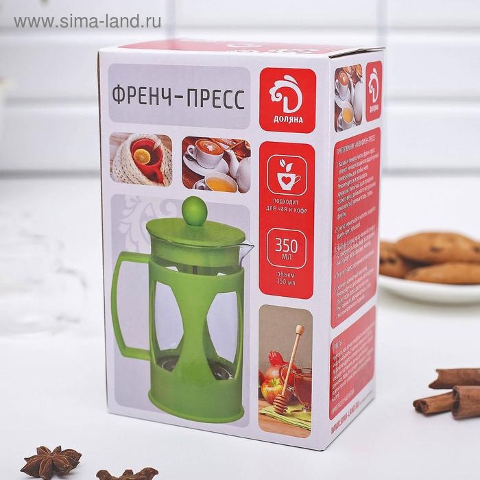 Чайник заварочный френч - пресс Доляна &laquo;Оливер&raquo;, 350 мл, стекло, цвет бирюзовый