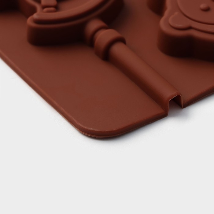 Форма для леденцов Доляна &laquo;Детство&raquo;, силикон, 24&times;9,5 см, 6 ячеек (5&times;4,6), с палочками, цвет коричневый