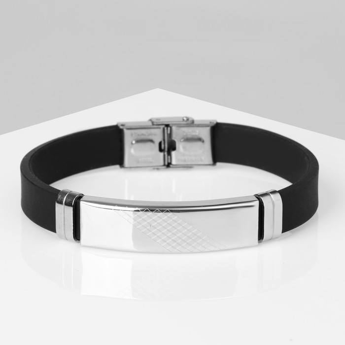 Браслет унисекс &laquo;Стиль&raquo; прямоугольник с узором, цвет чёрный с серебром, 22 см