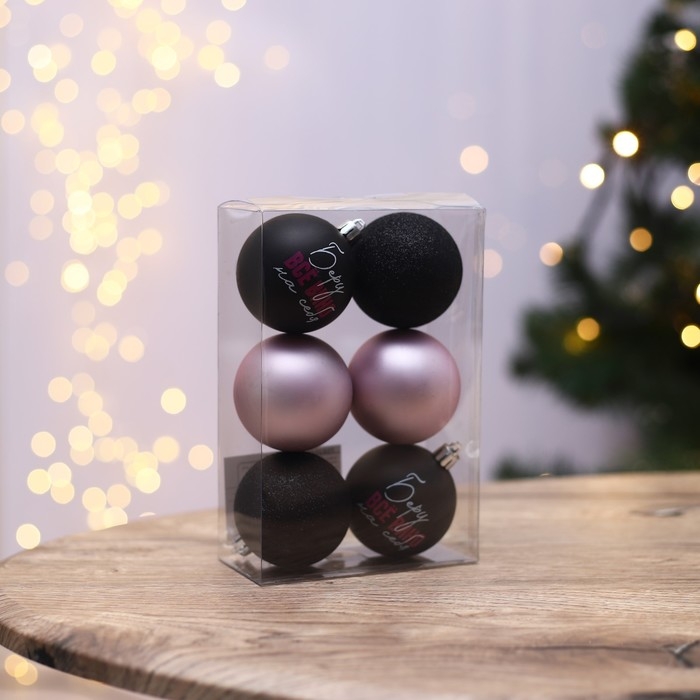 Шары ёлочные новогодние &laquo;Беру все вино на себя&raquo;, на Новый год, пластик, d=6, 6 шт., цвет чёрный и нежно - розовый