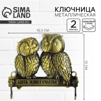 Ключница настенная &laquo;Здесь живет счастье&raquo;, совы, 12 х 10.3 см