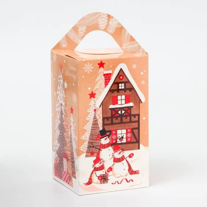 Подарочная коробка Новогодняя Четырехгранка большая &laquo;Елочки&raquo; 10&times;10&times;18 см