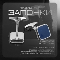 Запонки медные &laquo;Квадрат&raquo; классический, цвет синий в серебре