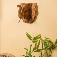 Панно &laquo;Голова слона&raquo;, 32&times;15&times;22 см, дерево Суар, бежевое