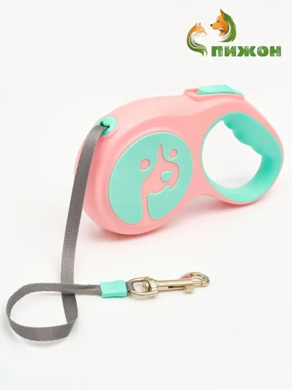 Рулетка - поводок для собак, лента  3 м, розовая/мятная