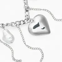 Колье "Многослойность" цепь с сердечком, цвет белый в серебре