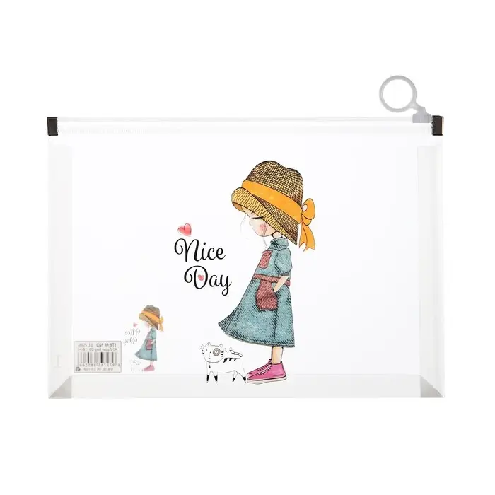 Папка-конверт на молнии формат А5, 180мкр, с рисунком "Маленькая девочка", МИКС