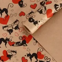 Бумага упаковочная крафт &laquo;Ля Мур&raquo;, черный/красный, 0.72&times;10 м, 60&plusmn;5% г