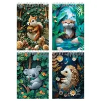 Блокнот А6 40 листов, в клетку, на гребне, Paper art, обложка мелованный картон, МИКС